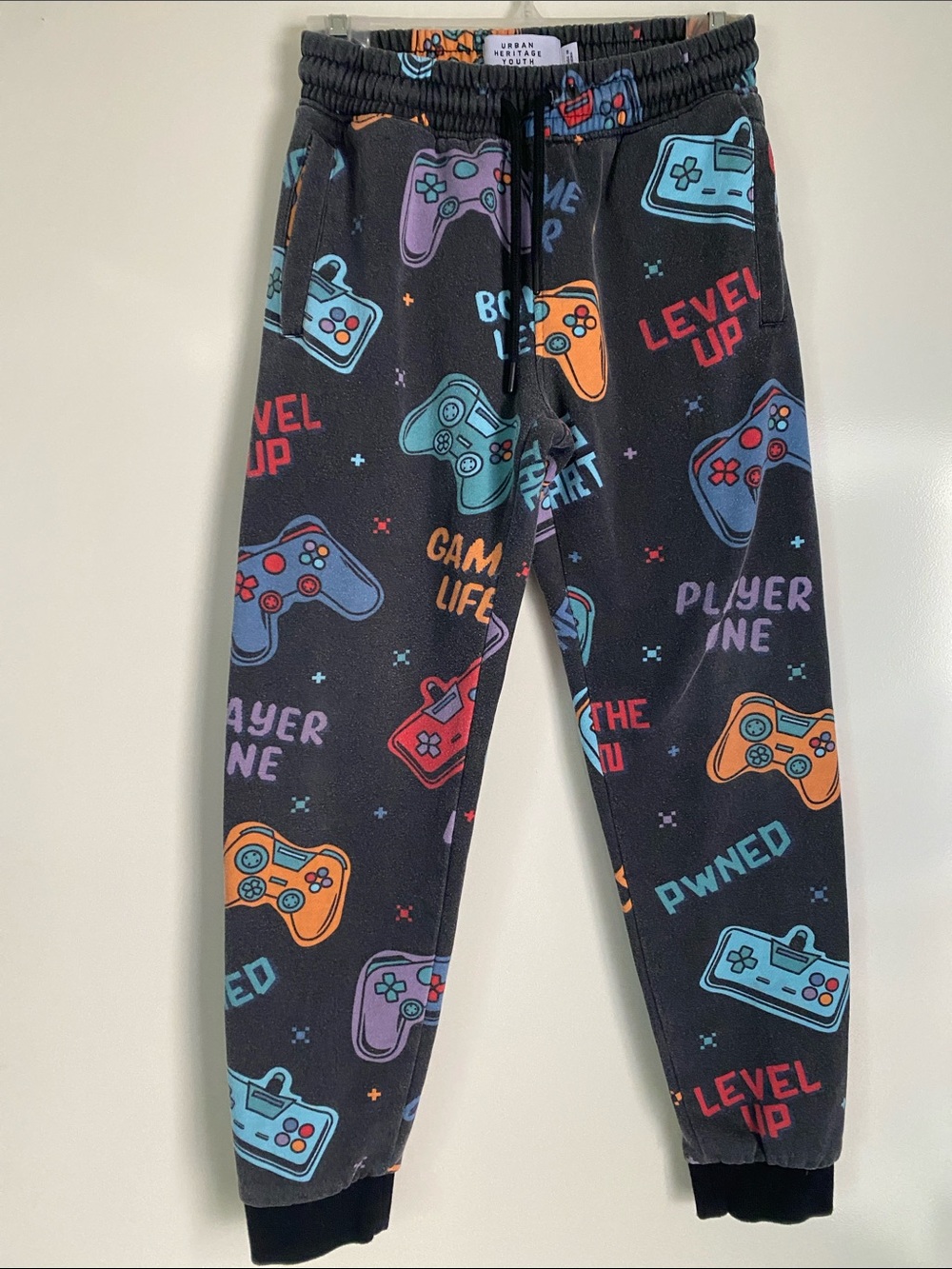 Urban Outfitters Black Kids' Gaming Controller Joggers with Multicolor Prints